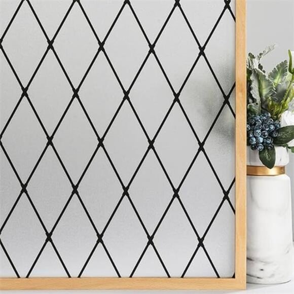 Frosted Black Lattice Window Film Static Cling Window Privacy Films - Picture 7 of 7